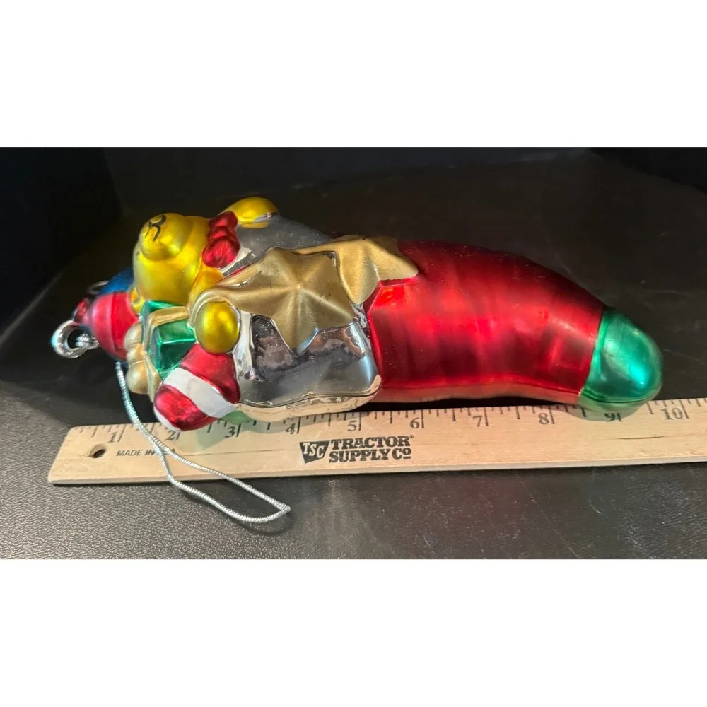 Dept 56 Mercury Glass Large Christmas Ornament Red Stocking Bear Stars 10